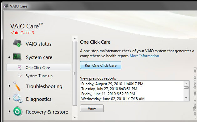 Vaio Care One Click Care Maintenance