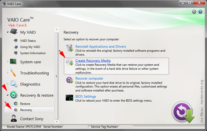 create sony vaio recovery disk windows 10