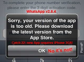 WhatsApp Sorry, your app is too old